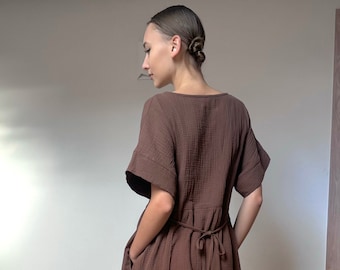 Lockeres Kurzarm Doppel Gaze Frauenkleid, Plus Größe