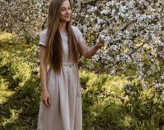 Musselin Kleid, Frauenkleid, Doppel Gaze, NATÜRLICHE Farbe