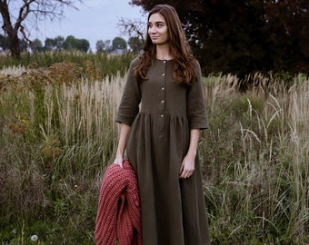 Woman Muslin Dress, WINTER MOSS  Colour