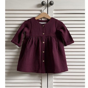 Girls Muslin Long Sleeve Dress Cotton WINDSOR WINE