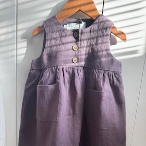Girls Linen Dress PLUM Colour Sleeveless