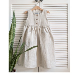 Girls Linen Dress NATURAL Colour Sleeveless