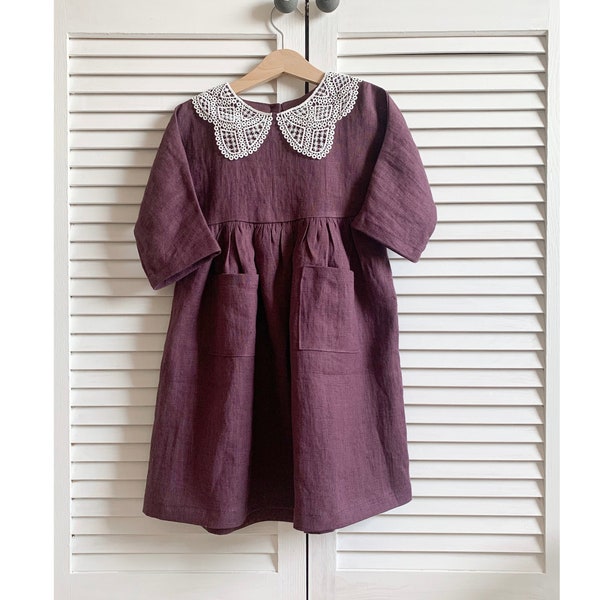 Robe en Lin Fille PRUNE