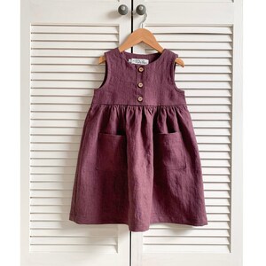 Girls Linen Dress PLUM Colour Sleeveless