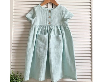 Girls Muslin Short Sleeve Dress Cotton MINT