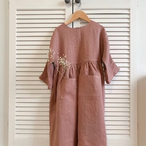 Robe en lin pour fille ROSE DÉLAVÉ