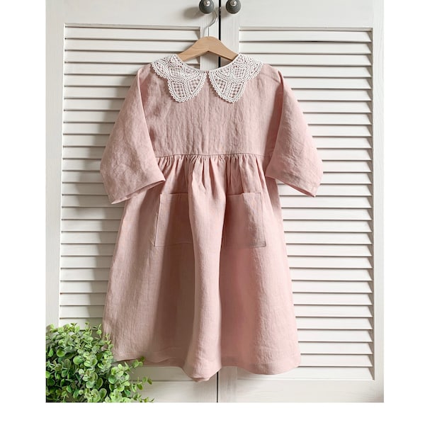 Girls Linen Dress LIGHT PINK