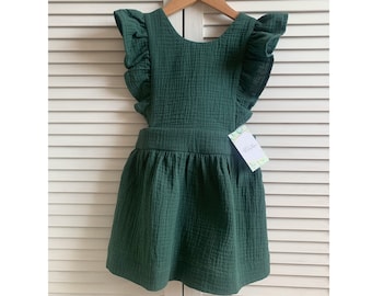 Robe en mousseline de coton pour fille VERT ÉMERAUDE