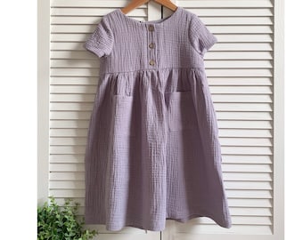 Robe à manches courtes en mousseline pour fille Coton LAVANDE