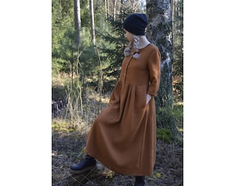 Robe longue en mousseline pour femme, Robe oversize, Couleur CARAMEL