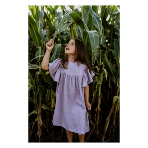 Girls Muslin Dress Butterfly Sleeves Cotton LAVENDER