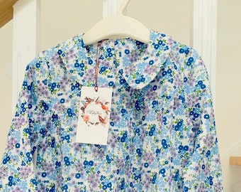 Girls Flower Blouse Long Sleeve Peter Pan Collar