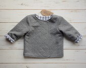 Girls Grey Jacket Check Lining Quilted Cotton