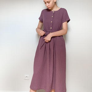 Muslin Dress, Woman dress, Double gauze, NATURAL Colour Grape