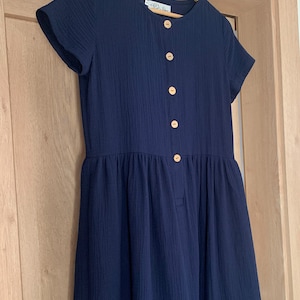 Loose short sleeve double gauze woman dress , GRAPE Colour, Cotton Navy Blue