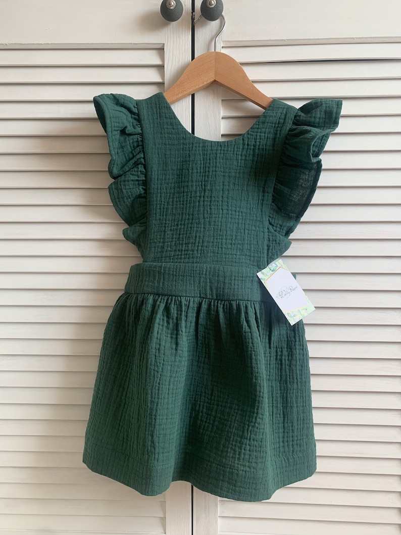 Mädchen Kleid aus Musselin Baumwolle SENF Emerald Green