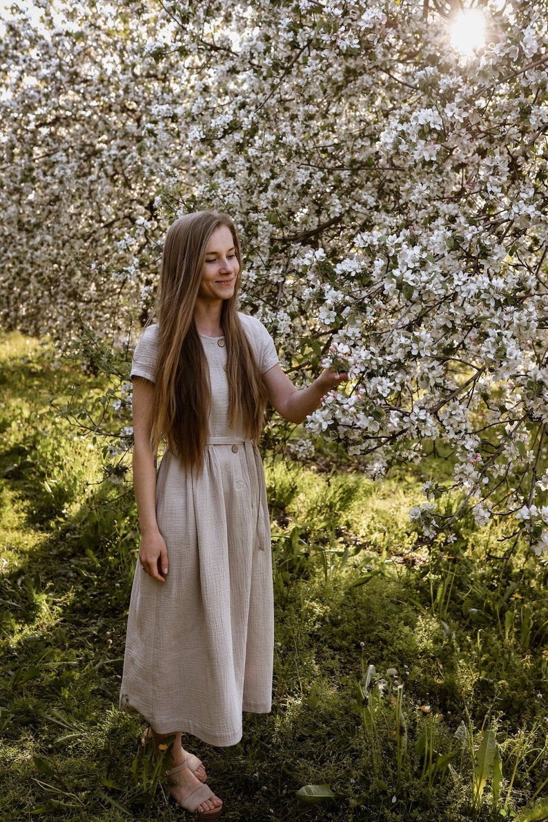 Musselin Kleid, Frauenkleid, Doppel Gaze, NATÜRLICHE Farbe Natural