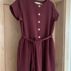 Loose short sleeve double gauze woman dress , GRAPE Colour, Cotton Windsor Wine