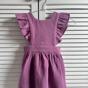 Mädchen Kleid aus Musselin Baumwolle SENF Blueberry