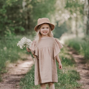 Mädchen Kleid Musselin, Schmetterling Ärmel, Baumwolle, BEIGE Bild 2