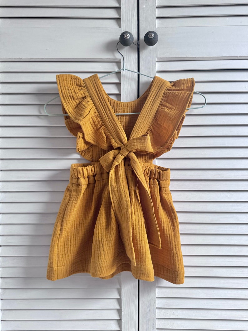 Mädchen Kleid aus Musselin Baumwolle SENF Mustard