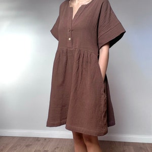 Loose short sleeve double gauze woman dress, Plus size image 3