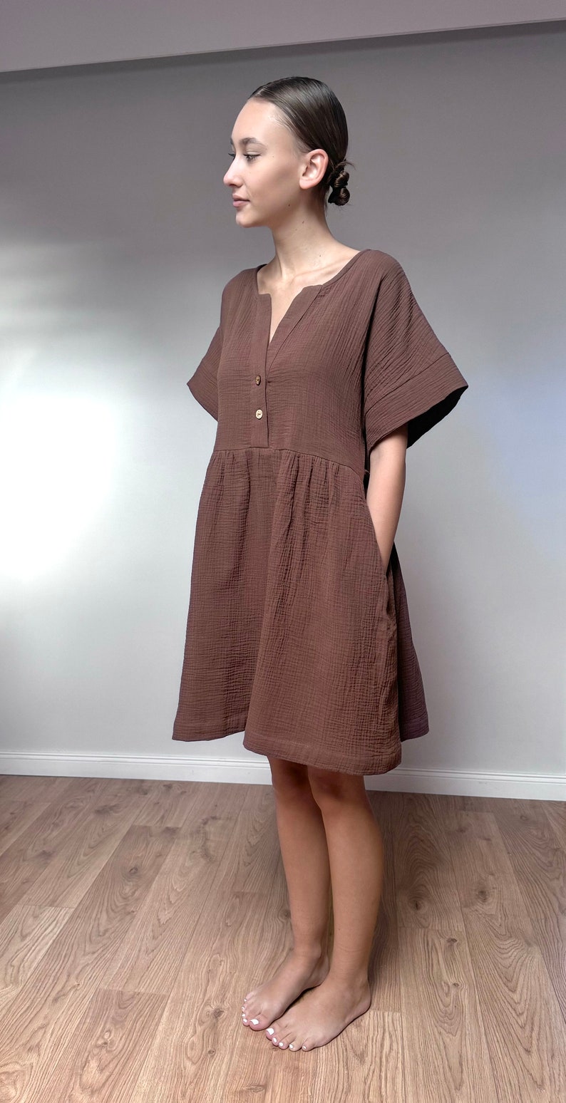 Loose short sleeve double gauze woman dress, Plus size image 3