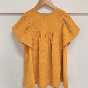 Girls Muslin Dress Butterfly Sleeves Cotton MUSTARD image 2