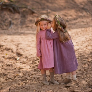 Girls Muslin Dress, Long Sleeve, Cotton, GRAPE Colour image 3