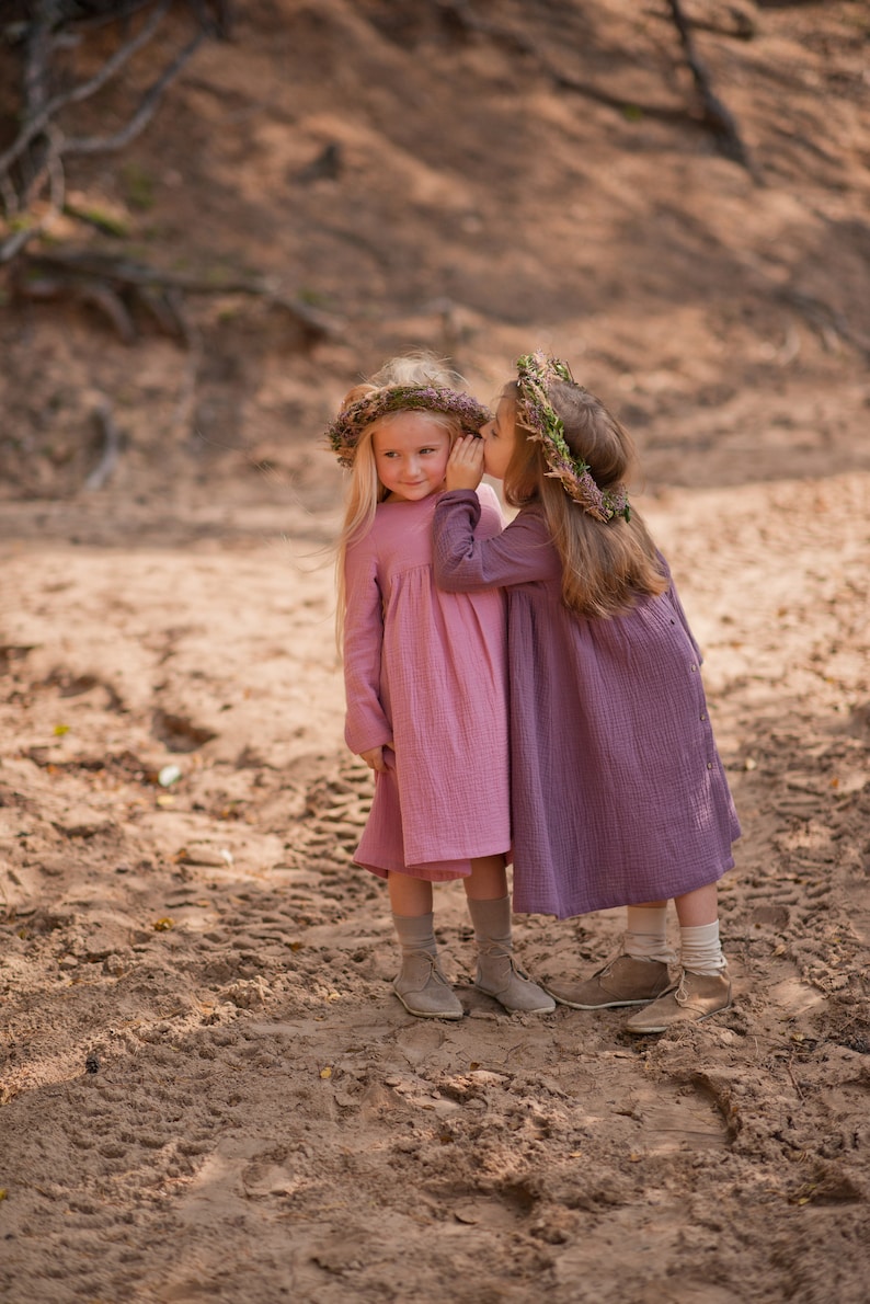 Girls Muslin Dress, Long Sleeve, Cotton, GRAPE Colour image 3