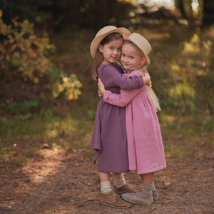 Girls Muslin Dress, Long Sleeve, Cotton, GRAPE Colour image 4