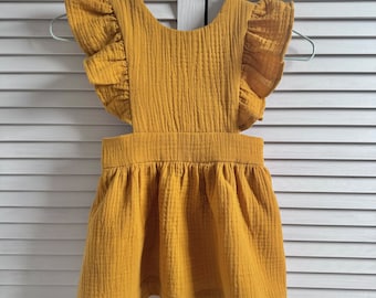 Girls Muslin Dress Cotton MUSTARD