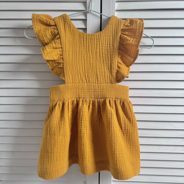 Robe en mousseline de coton pour fille MOUTARDE