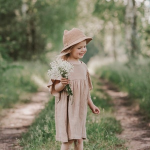 Mädchen Kleid Musselin, Schmetterling Ärmel, Baumwolle, BEIGE Bild 3