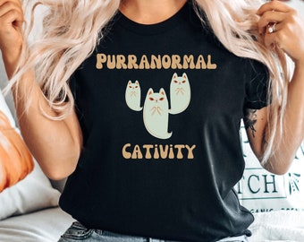 Puuranormal Cativity- Spooky Season ghost cat, Funny Halloween T-shirt