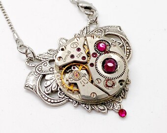 Steampunk watch necklace, steam punk jewelry handcrafted jewelry. Poppy