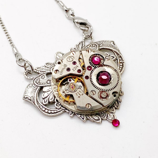 Steampunk watch necklace, steam punk jewelry handcrafted jewelry. Poppy