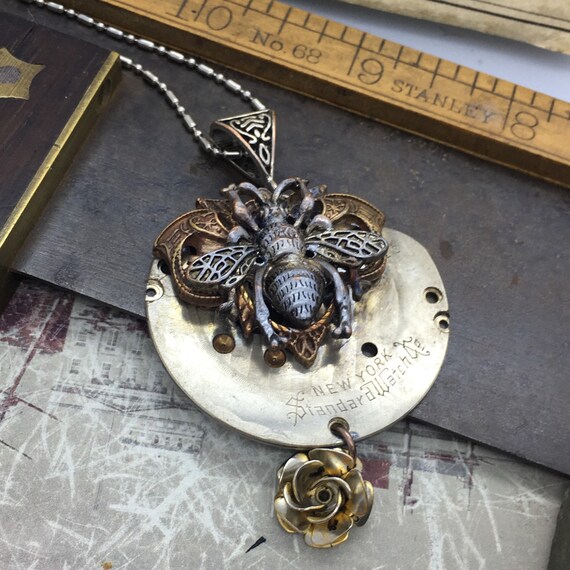 Steampunk New York Standard Bee Necklace Pocket Watch Handcrafted