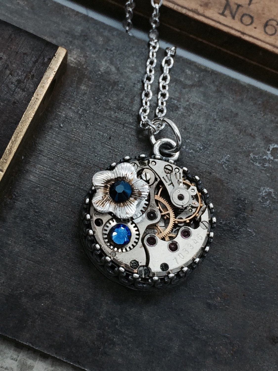 Birthstone Steampunk Necklace Flower Swarovski Crystal and - Etsy