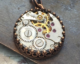 Minimalistic Steampunk Pendant/ Simple Stylish Watch Movement Pendant "Jane".