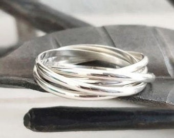 Sterling silver russian wedding ring, infinity ring, tripple band ring, interlocked ring, rolling ring, five intertwined rings, girlfriend