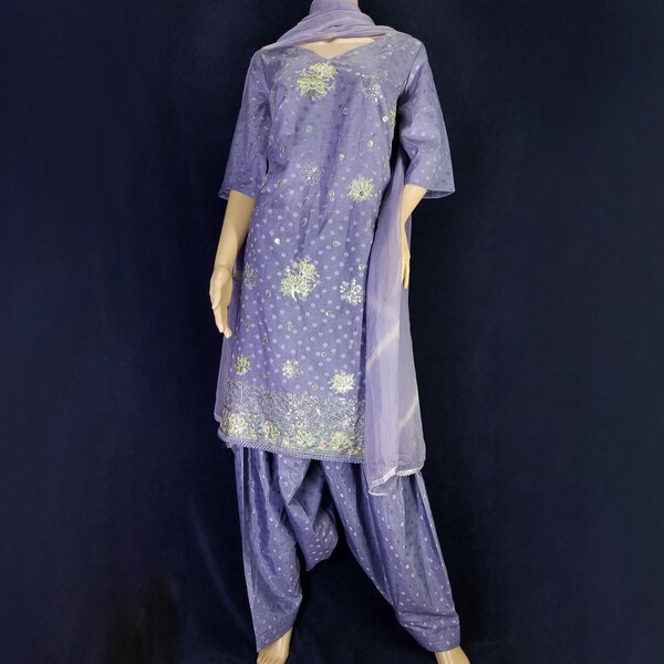 Embroidered lilac salwar kameez with dupatta