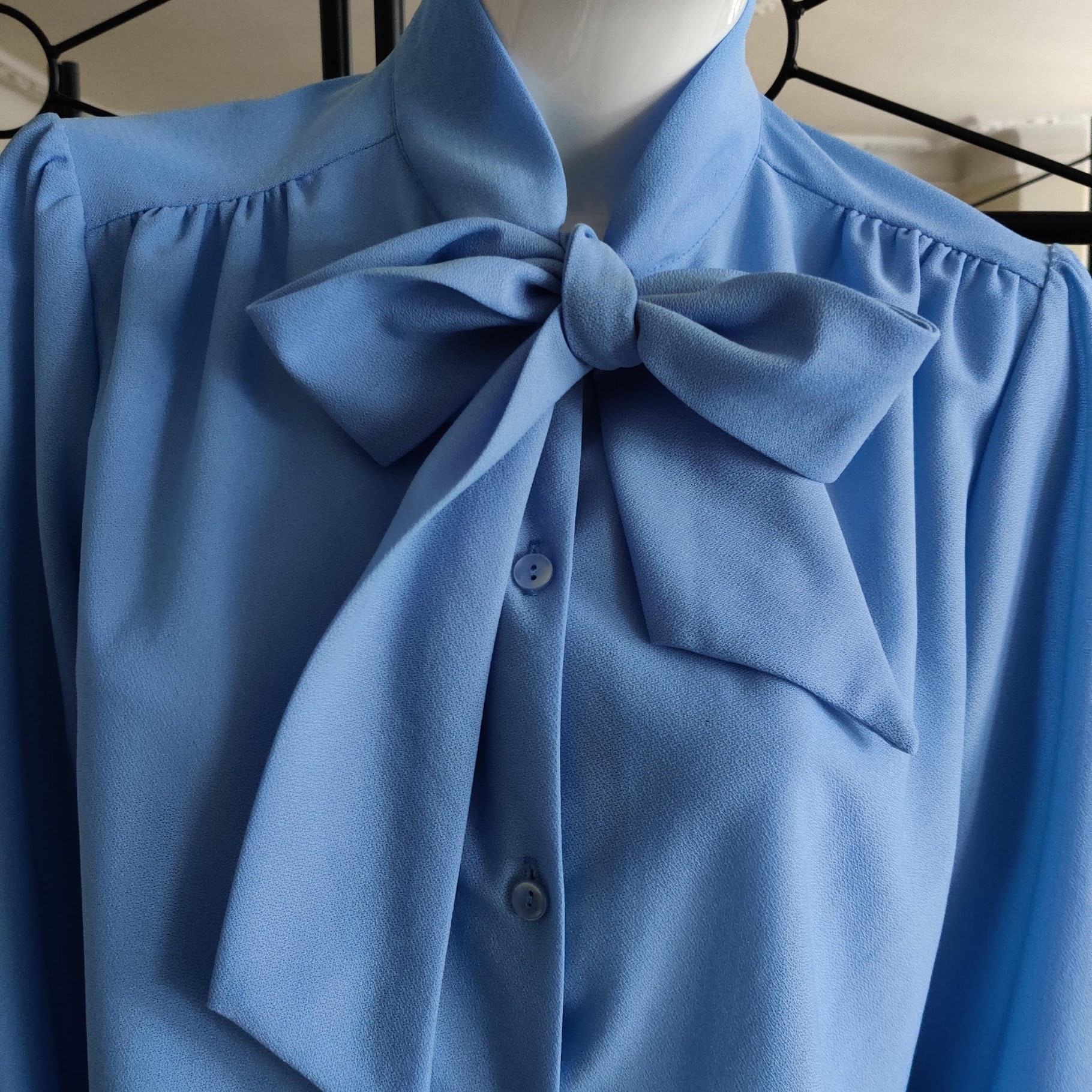 Blue Bow Tie Blouse. Bow Tie Shirt. Vintage Bow Neck Blouse. Etsy UK