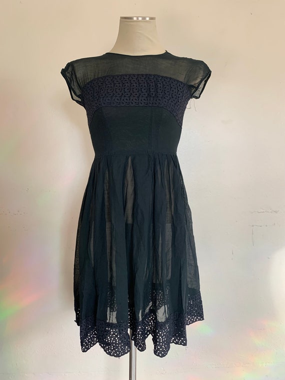 1950s Black Sheer Dress - image 3