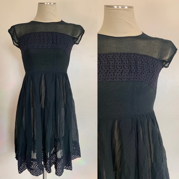 1950s Black Sheer Dress - image 1