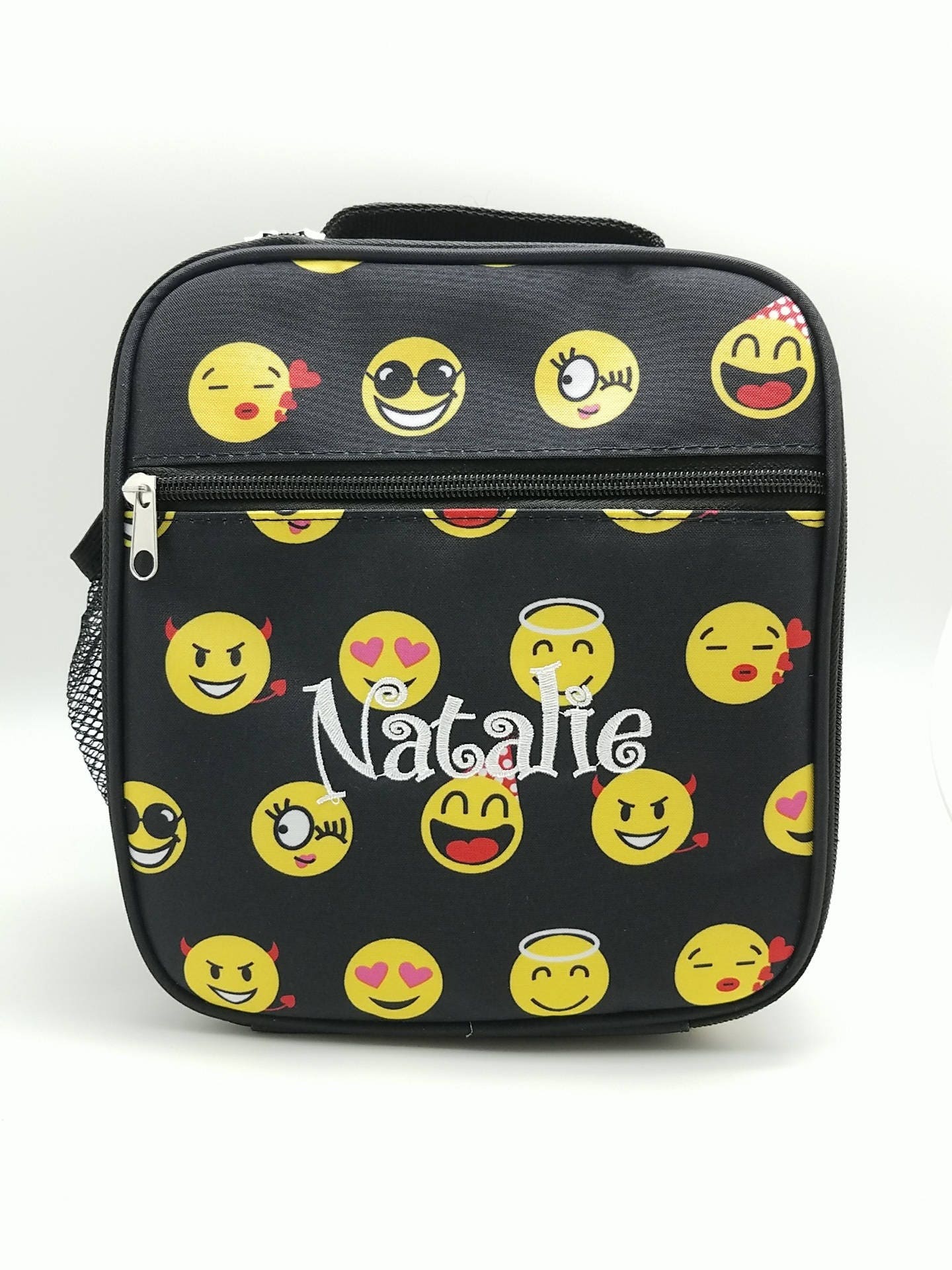 Black Emoji icon square lunch bag with detachable strap for Etsy
