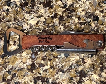 5 1/4" Wooden Bottle Opener & Wine Corkscrew