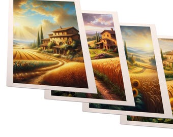 A Set of 4 Prints. Original Art; Sunset Farms Collection.  Frameable 8 x 10 fine art prints.  The Rocky mountains in each season.