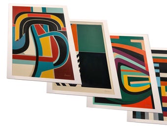 A Set of 4  Prints. Original Art; Mid-Century Modern Collection.  Frameable 8 x 10 fine art prints.  Inspired by the art of Frank Stella.