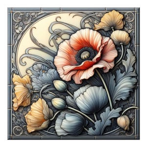 Art Nouveau Ceramic Tile Mural: Kitchen Backsplash, Bathroom Art